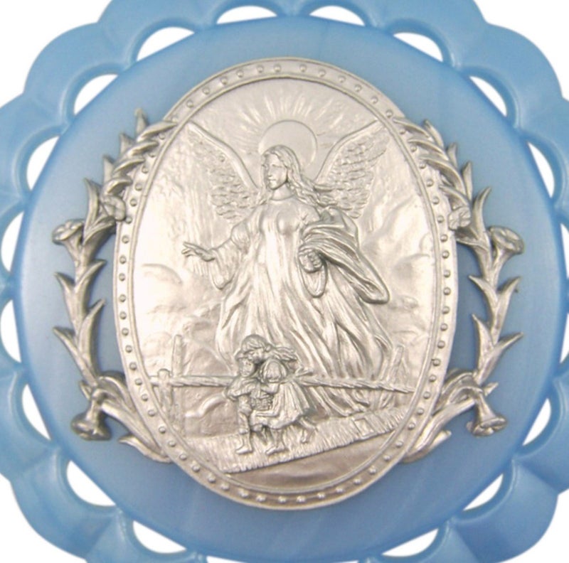 WJH Moulded Acrylic Blue Crib Medal with Guardian Angel for Baby Boy Nursery Decor, 3 1/2 Inch - Image 3